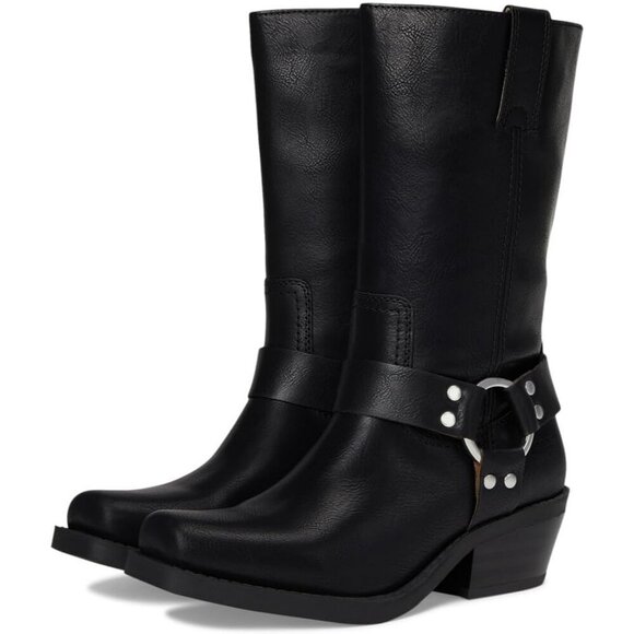 Girls Black Moto Inspired Lorrie Harness Soft Cushioned Zippered Booties